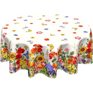 Spring Summer Tablecloth Round 60 Inch Watercolor Floral Table Cloth Circle Flower Seasonal Table Cover Tabletop for Home Decor Dining Room Kitchen Party Picnic