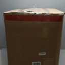 HIGOGOGO Round Stuffed Pouf Ottoman, Pu Leather Poufs with Foam Chunk Filling, Furry and Fluffy Pouf Foot Stool Storage Ottoman, 26 X 18 Floor Poufs Foot Rest for Living Room, Orange