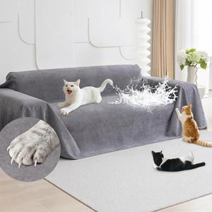 Loiion Cat Scratch Furniture Protector - Anti-Slip, Waterproof Sofa Cover to Keep Cats Off, Pet-Friendly Couch Protectors for 3 Cushion Couch, Gray Anti-Scratch Couch Cover for Pets and Kids 118"X71" (Grey)