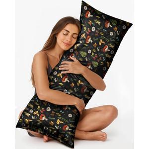 Miss Adola Silk Body Pillow Cover with Zipper - 20x54 Inch Silk Long Pillow Case for Women Ladies Adults Soft Bed Decorative Cute Boho Large Body Pillowcase Sham for Hair and Skin, Mushroom Plants
