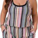 Summer Mae Plus Size Swim Romper Women One Piece Swimsuit Blouson Bathing Suit with Pockets 2025 Modest Swimwear (Orange Bohemian, 20 Plus)
