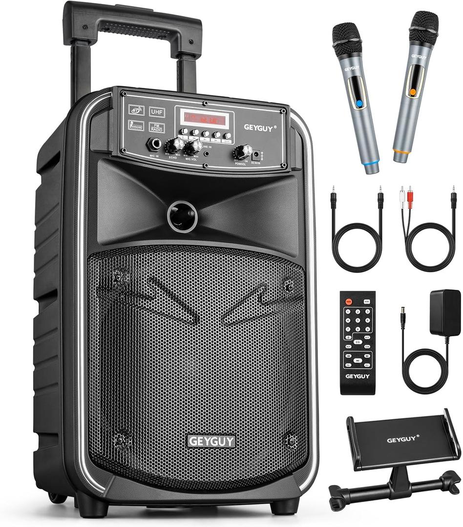 GTSK8-2 Portable Bluetooth PA Speaker System - Rechargeable Sound Speaker and Microphone Set with MP3 USB-C, TWS Pairing, Perfect for Party, Events, DJ Lights & Outdoor Performances