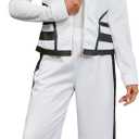 Women's 2 Piece Fall Zip Up Hooded Jacket and Wide Leg Pants Sets (White, M)