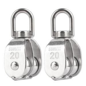 2PCS M20 Double Sheave Pulley Block 304 Stainless Steel Lifting Crane Swivel Hook