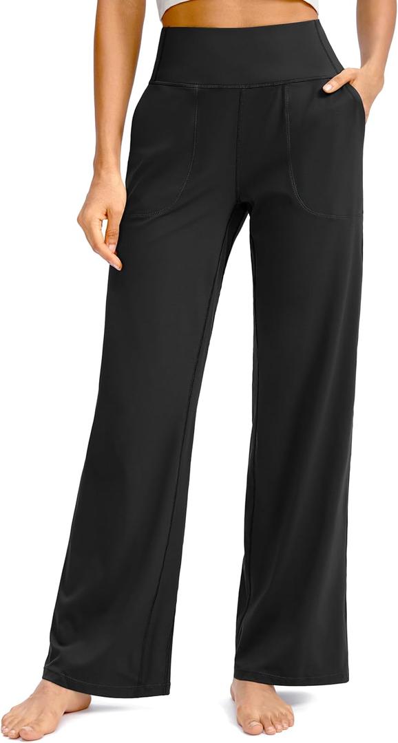 Soothfeel Wide Leg Pants for Women Regular High Waist Stretch Yoga Work Dress Lounge Sweatpants with Pockets (Small, Black)