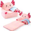 Burbell Toddler Chairs Comfy Axolotl Toddler Couches That Fold Out with Blanket 2-in-1 Kids Fold Out Couch Velvet Child Foldable Convertible Sofa to Lounger 1-7 Years Old (Light Pink)