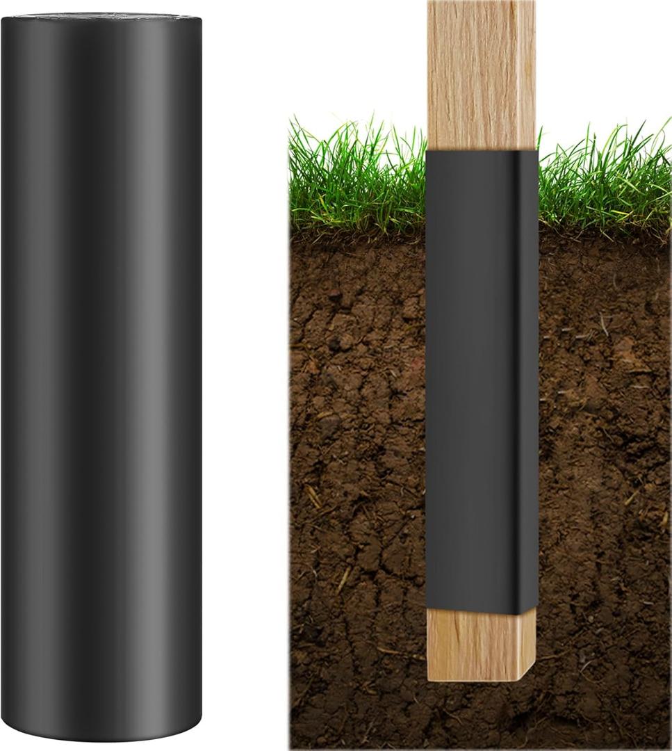 Pushglossy 16 ft Fence Post Protector Roll to Size Waterproof Rot Protection Sleeve Dual Layer Wood Post Wrap with 3" x 3" 4" x 4" 5 x 5'' 6 x 6" Square and 3'' to 7'' Round, Fits Any Size(PVC Butyl)