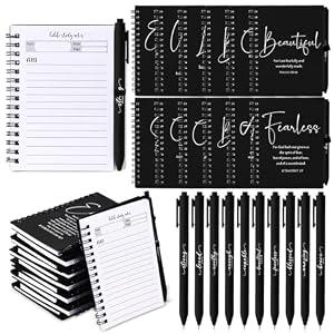 Kosiz 24 Sets Fathers Day Christian Gifts Bulk Spiral Notebooks with Pens Small Bible Prayer Journals and Pens Gifts for Women Men Church Office End of School Year School Supplies (Black)