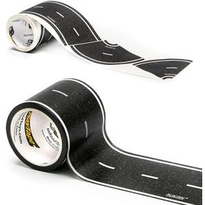 PlayTape Road Tape and Curves for Toy Cars - 1 Roll of 30 ft. x 2 in. Asphalt Road + 1 Roll of 36 Curves