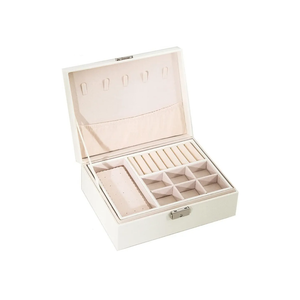 Jewelry box,jewellery organiser box,Organizer Leather Double-Layer Jewelry Display Holder, with Lock Girls Gift (Color : Pink, Size : L) (Color : White, Size : L)