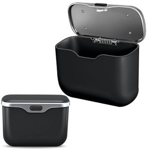 Car Trash Can with Lid, Leakproof Auto Garbage Bin, Waterproof Car Trash Bag Holder with PU Leather Top for Back of Seat/Door, Fit for SUVs, Sedans, Trucks Black