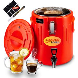 Hot Drink Dispenser 3.5 Gallon - Insulated Beverage Dispenser with Leakproof Spigot 304 Stainless Steel Interior Hot Water Dispenser - Portable Cold Water Jug for Outdoor Camping and Party (Red)