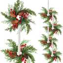 Giegxin 6 Pcs Christmas Taper Candle Rings Wreath with Burgundy Red Berry 1.25" Inner Diameter Mini Artificial Cedar Pine Garland Candle Ring Holder for Christmas Wedding Winter Home Table Centerpiece (Green)