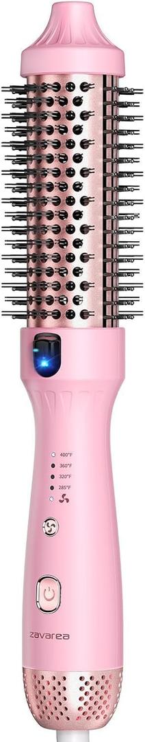 Thermal Brush for Less Damage, Zavarea 1.5 Inch Heated Round Brush for Blowout Look, Heated Curling Styler with Negative Ions & Ceramic for Volumizing, Easy to Use, Dual Voltage (Youthful Pink)