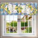 Lemon Kitchen Valance for Windows, Yellow and Blue Mediterranean Curtains Valances 54x18, Farmhouse Sunner Decorations for Home, Seasonal Sunshine Window Treatment Tiers