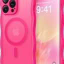 CAPRARO Cute for iPhone 14 Pro Case, Compatible with MagSafe, [Curly Wave Edge] [Full Camera Protection] [14 FT Drop Protection] Magnetic Phone Case for 14 Pro 6.1 Inch, Hot Pink