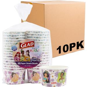 Glad for Kids Disney Princess Disposable Paper Snack Bowls, Lids Not Included, Floral Frames - Heavy Duty, Microwavable, Disposable Snack Cups with Lid for Soup or Ice Cream, 6 Oz, 20 Count - 10 Pack