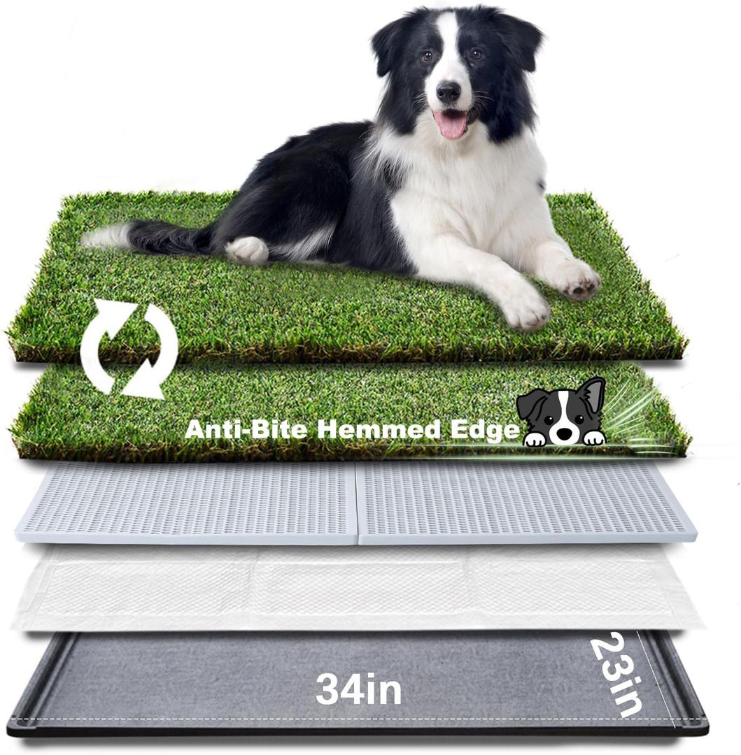 HQ4us Dog Grass Pad with Tray Large 3423 Dog Litter Box Toilet with 2Artificial Grass for Dogs with Hemmed Edge, Pee Pads for Dogs, Realistic, Less Stink, Potty for Balcony