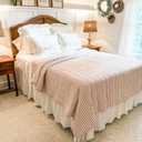 Timeless Ticking Striped Red Luxury King Quilt, 105" L x 120" W, Oversized, Hand Quilted Bedding, Holiday and Christmas Bedroom