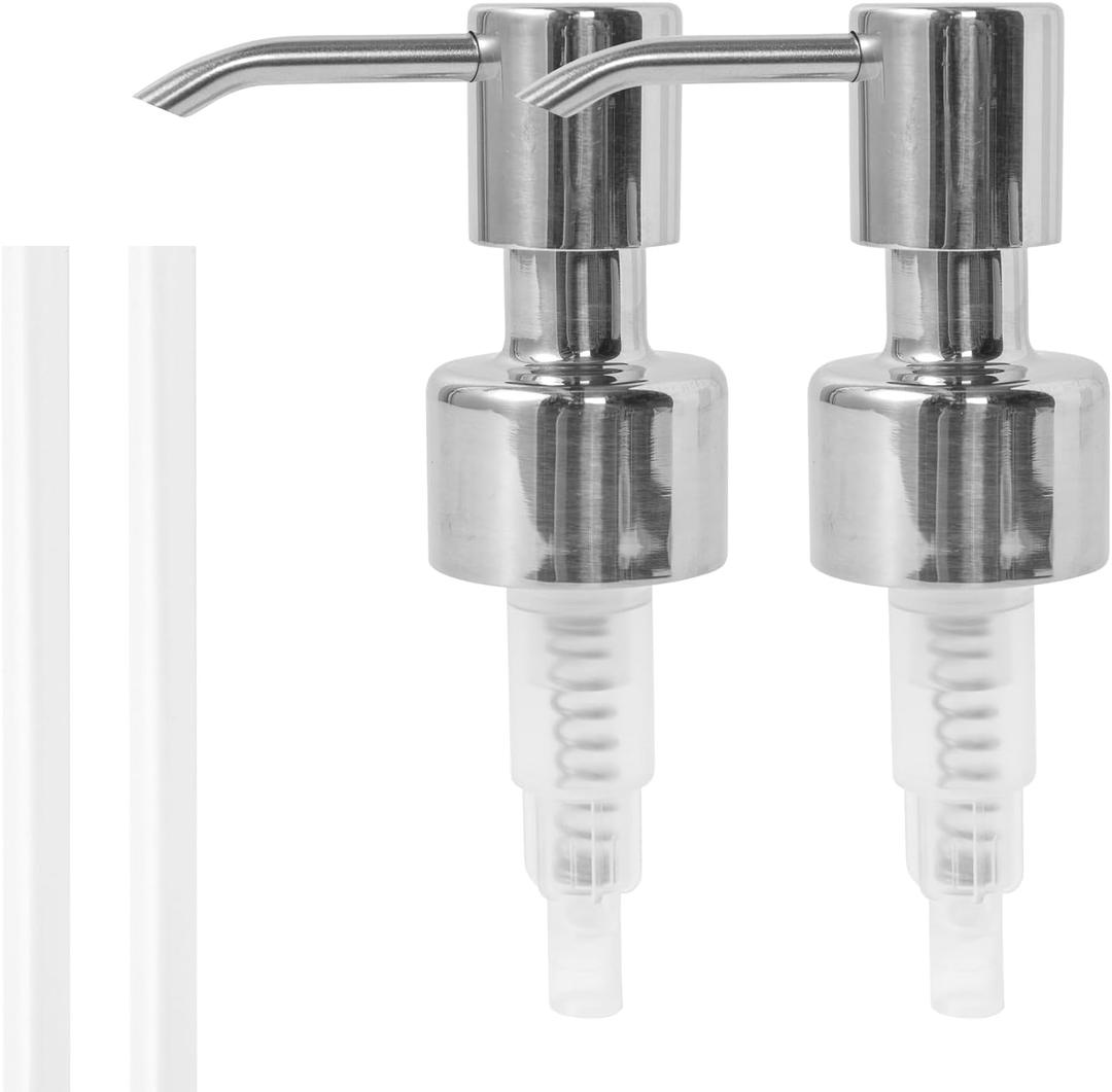 Matte Black Lotion Pump Dispenser, Stainless Steel 304, Set of 2, 11cm Height (Bright Silver)