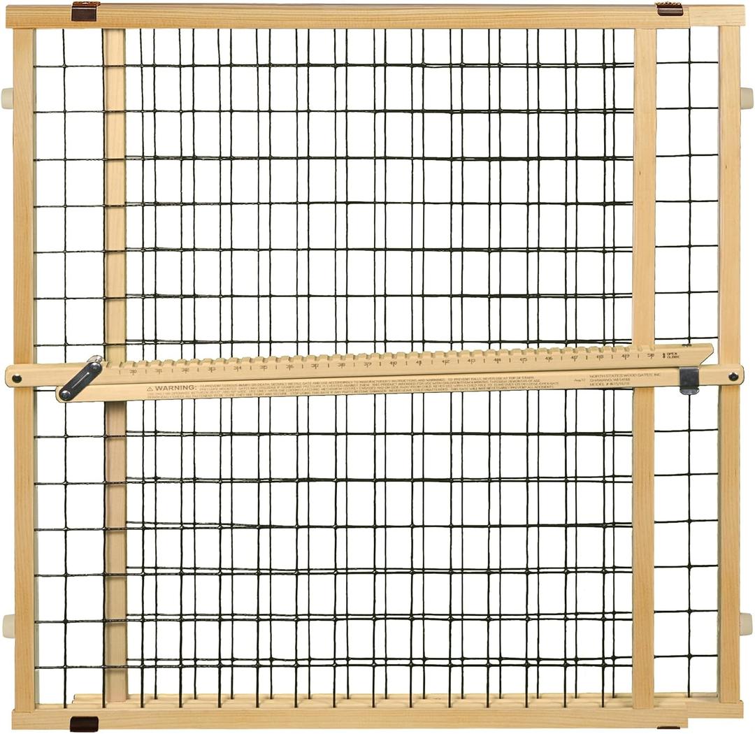 MYPET Extra-Wide Wire Mesh Dog Gate: 29.5-50" Wide. Pressure Mount. No Tools Needed. Puppy Gate 31" Tall, Expandable, Durable Pet Gates for Doorways, Sustainable Hardwood