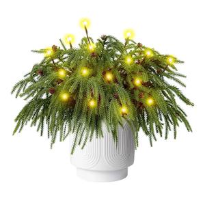 12 Pcs Christmas Norfolk Pine Branches with Branch Lights  18" Norfolk Pine Artificial Xmas Branches with Pine Cones, Norfolk Pine Stems for DIY Crafts Garland Wreath Xmas Indoor Outdoor Home Decor