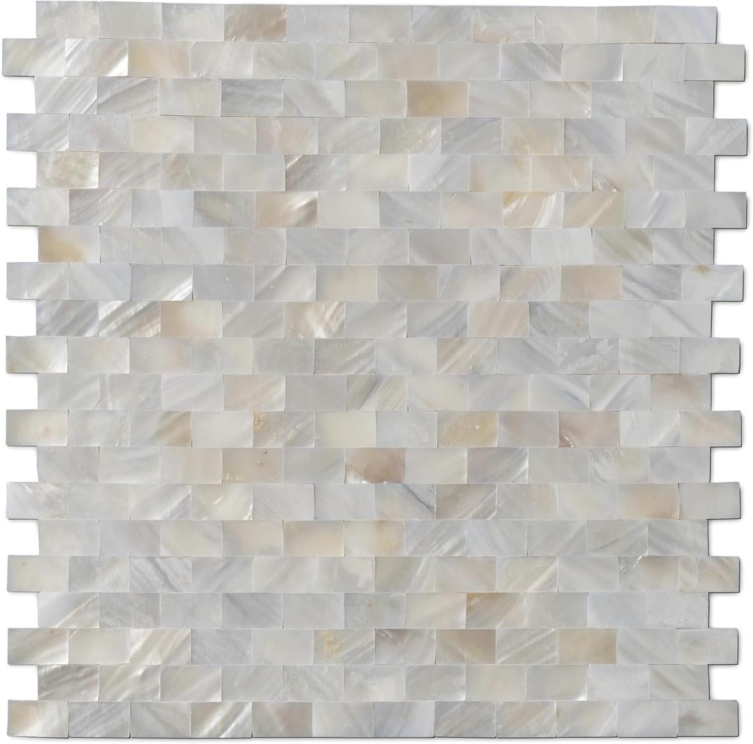 10 - Sheet Pearl Shells Tile Peel and Stick Backsplash, Self Adhesive Wall Tile for Kitchen, Bathroom, Bedroom (11.8"X11.8", White Nature)