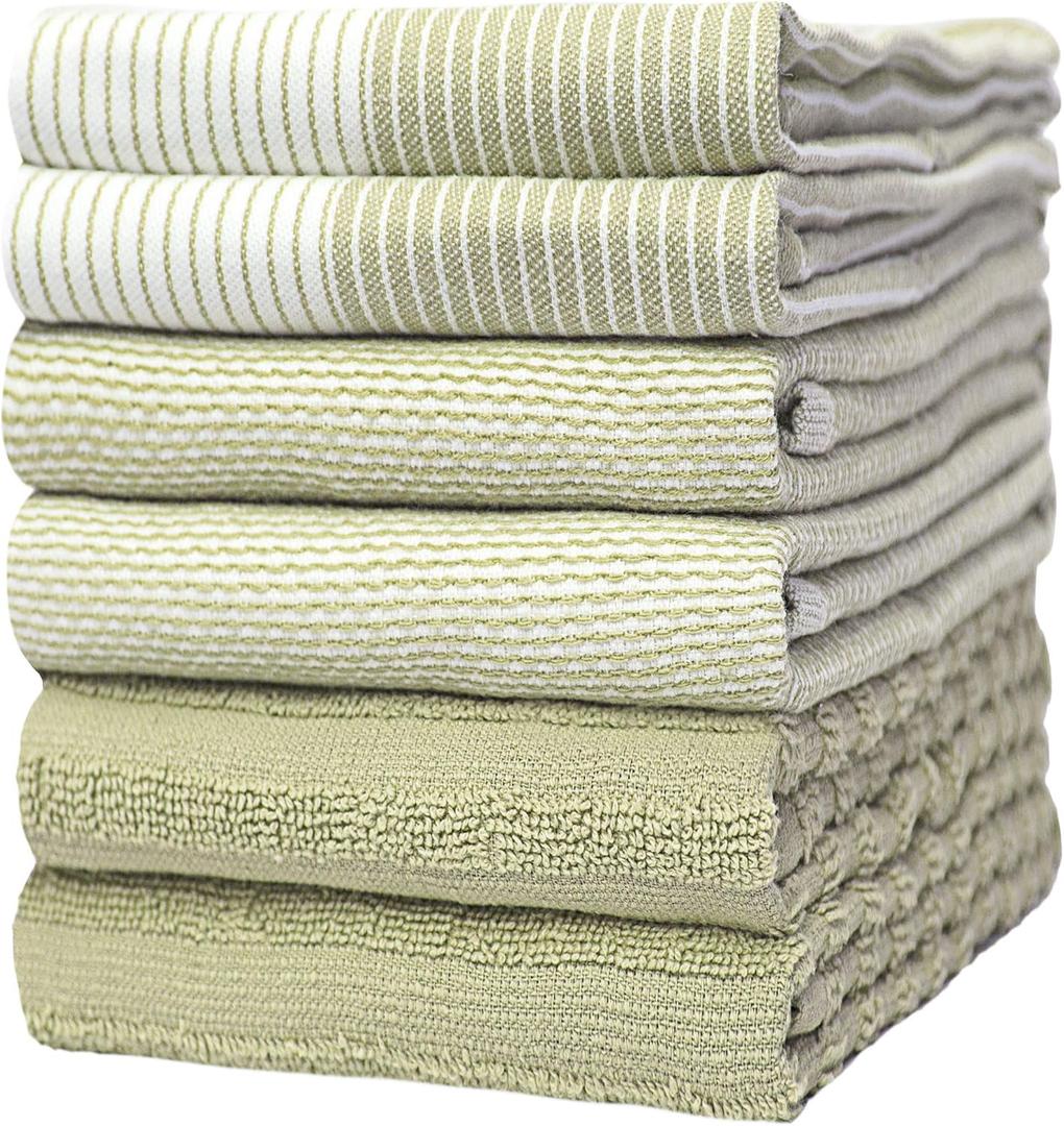 Premium Kitchen Towels (20" x 28", 6 Pack) | Large Cotton Dish Towels | Flat & Terry Highly Absorbent Kitchen Linen Set with Hanging Loop | Sage