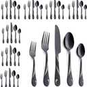 Black Silverware Set for 8, 40-Piece Stainless Steel Flatware Set, Shiny Black Metal Cutlery Set, Include Fork, Knife and Spoon Set, Dishwasher Safe