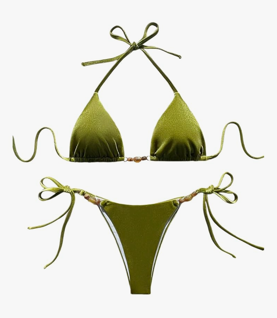 SOLY HUX Women's Halter Triangle Bathing Suit String Bikini Set Tie Side Two Piece Swimsuit S
