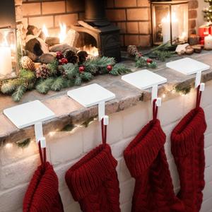 Joyyy Christmas Stocking Holders for Mantle Set of 4 Heavy-Duty Cast Iron Xmas Stocking Hangers Hooks for Mantel with Protective Pad for Fireplace Home Shelf (White)