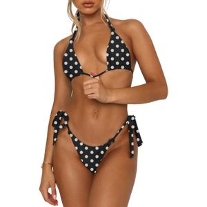 Women's Bikini Sets Bathing Suits Two Piece Swimsuits Sexy Triangle Halter Bikinis Top (White Polka Dot) XL