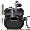 For Samsung Galaxy Buds 3 Pro/3/3 FE Case Cover With Cleaner Kit, Soft Silicone Protective Cover Skin With Keychain Men Women For Galaxy Buds 3/3 Pro 2024/3 FE 2025 Wireless Earbud, Black