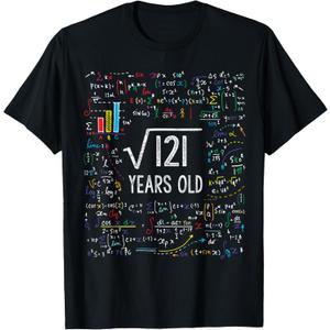 Square Root of 121 11th Birthday 11 Year Old Gifts Math Bday T-Shirt (Black)