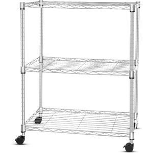 Whitmor 3 Tier Storage Shelving, Heavy Duty with Wheels, Adjustable Steel Organizer, 400 lbs Capacity per Shelf, Max 1200 lbs Total for Garage, Kitchen, Bathroom, 20" L x 14" W x 24" H, Chrome