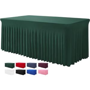 Table Skirts for Rectangle Tables 8ft - One-Piece Hunter Green Tablecloths and Skirt, Wrinkle Resistant Ruffles Elastic Cover for Banquets, Weddings, Events, Parties
