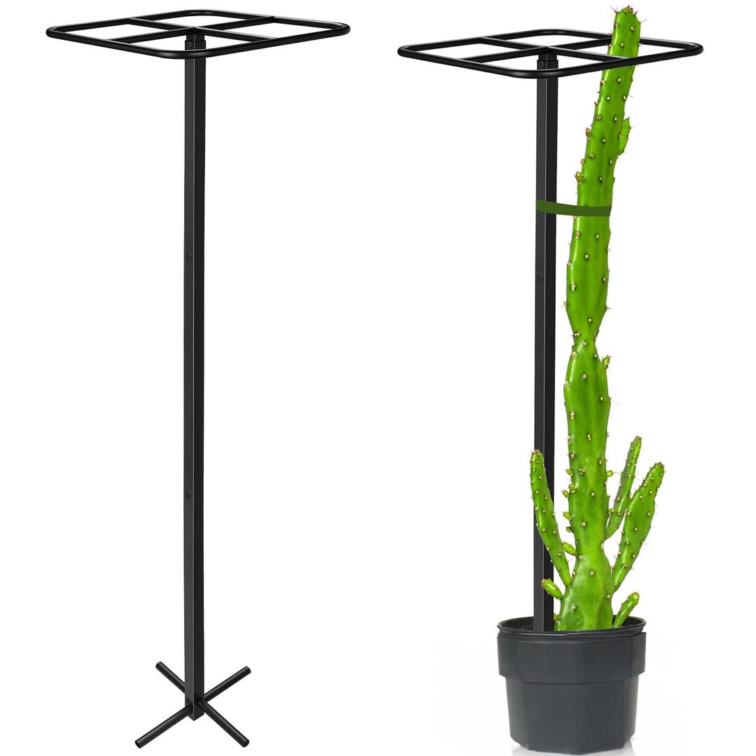 HEYTIMI 4 Pcs Heavy Duty Dragon Fruit Trellis 12"x12"x50", Adjustable Metal Dragon Plant Support Stand, Durable Vertical Trellis for Climbing Plants, No-Hammer Assembly for Outdoor Garden(Square)