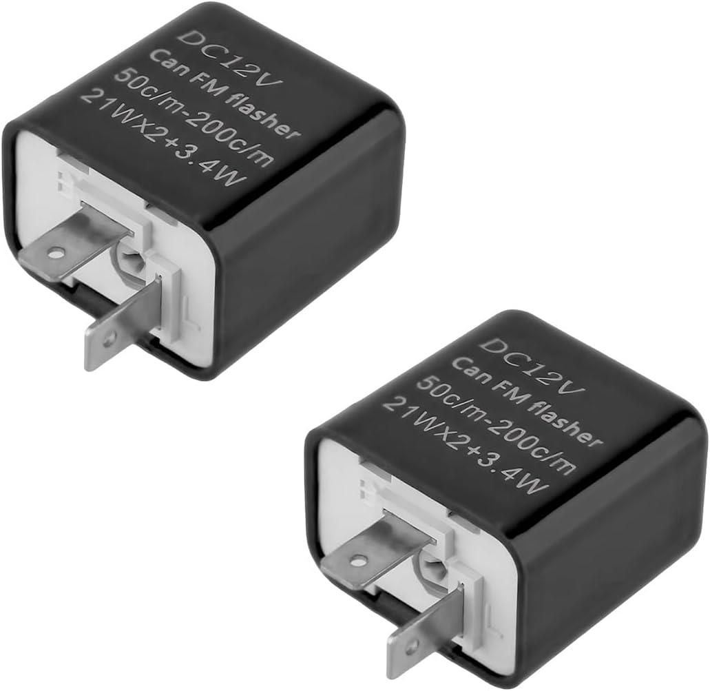 2PCS 12V Speed Adjustable 2 Pin LED Flasher, Electronic Flasher Relay Replacement Hazard Warn Flasher Relay, 2-Pin Hyper Flash Fix Car Motorcycle LED Turn Signal Light (Black)
