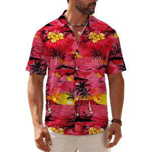 KYKU Hawaiian Shirt for Men: Tropical Summer Beach Short Sleeve Button Down Shirt with Pocket (XL)