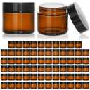 KEYWING 2oz Small Glass Jars with Black Lids, 70 Pack Amber Glass Cosmetic Jars, Round Empty Sample Container with Inner Liners for Lotions, Cream, Powders and Ointments