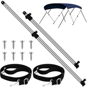 MorningRo 2 Pack Adjustable Bimini Rear Support Poles with 2 Pieces Boat Top Straps Stainless Steel Pad Eye Straps 1" Aluminum Support Poles Fit Most Types of 3 Bow 4 Bow Bimini Tops