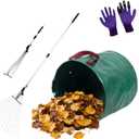 Garden Rake for Leaves with Telescoping Long Handle 33-63" & Adjustable Head 8-22" - Heavy Duty Metal Rake Kit with 16 Gallon Leaf Bag & Gloves, for Yard, Shrubs, Grass, Debris