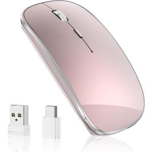 Wireless Mouse Chargeable Portable Silent USB and Type-C Dual Mode Wireless Mouse 3 Adjustable DPI for Laptop, Mac, Android, PC (Q23S Black) (Rose Gold)