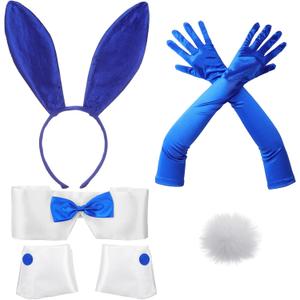 Zhanmai Bunny Costume Set - Including Ear Headband, Cuffs and Tail Accessory for Easter Party (Dark Blue)