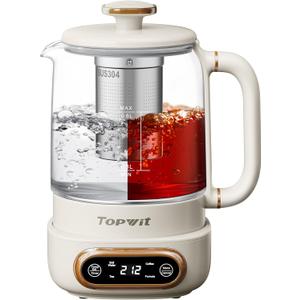 Topwit Electric Tea Kettle, 11 Temperature Control & 4 Presets Glass Kettle with Removable Infuser, 0.8L Electric Kettle for Coffee, Formula, Tea Maker with 8H Keep Warm, Boil-dry Protect, Beige