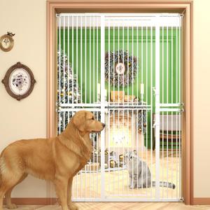 74.8" Extra Tall Pet Gate for Cat, 29.5"-51.6" Extra Wide Cat Gate with 8 Pressure Bolts, NO Drilling Pressure Mounted Tall Dog Gate Indoor, (White)