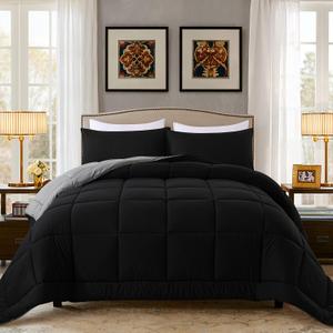 DOWNCOOL Twin Comforter Set -All Season Bedding Comforters Sets with 1 Pillow Case -2 Pieces Bed Set Down Alternative Comforter Set -Black/Grey Twin Bedding Sets(64"x88")