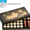 PATIKIL Alphabet Wax Seal Stamp Kit, 26 Letters A-Z Sealing Wax Stamp with 2pcs Wooden Handles, Gift Box Letter Initial Brass Head Vintage