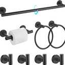 TQKAG 8-Pieces Bathroom Hardware Set Matte Black SUS304 Stainless Steel Bath Towel Bar Set 23.6 Inch Round Bathroom Accessories Kit Wall Mounted