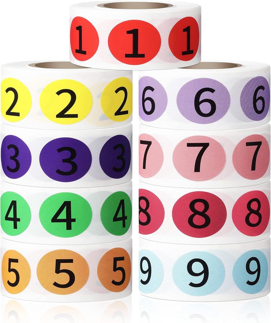 Tenare 4500 Pieces 9 Roll Circle Number Sticker 1-9 Inventory Stickers 9 Colors Sticky Labels 1/2 Inch Package Sticker Roll with Black Number for Office Classroom Warehouse Organization